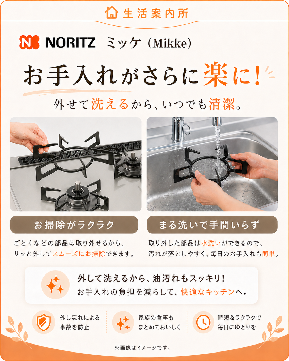 ノーリツ ミッケ 外して洗える部品でお手入れ簡単