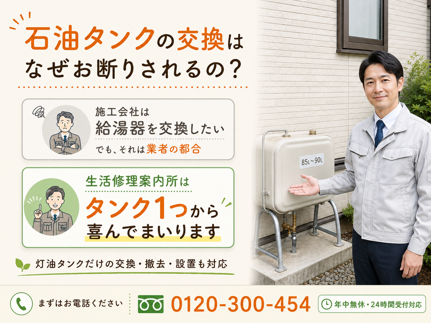 灯油タンク交換の最短日程を案内する画像